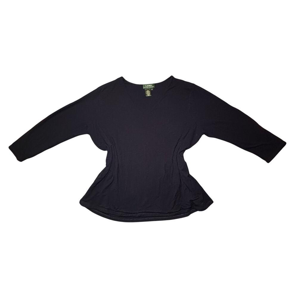 LAUREN RALPH LAUREN Plus Size V-Neck Long Sleeve Top Blue